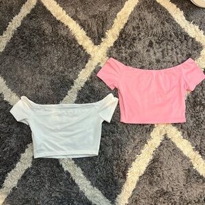 SHEIN- White and Pink Off Shoulder Tops